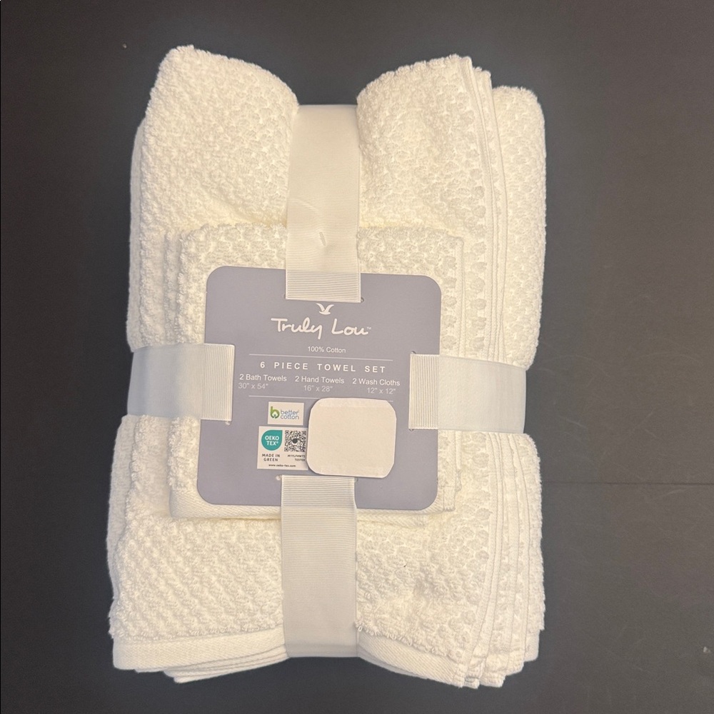 6pc TRULY LOU 100% Cotton Bath Towel Set - White - Picture 2 of 5